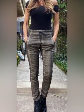 Bevy Flog Shely Pants Bronze Snakeskin Print Pull On Stretch Drawstring Size 24